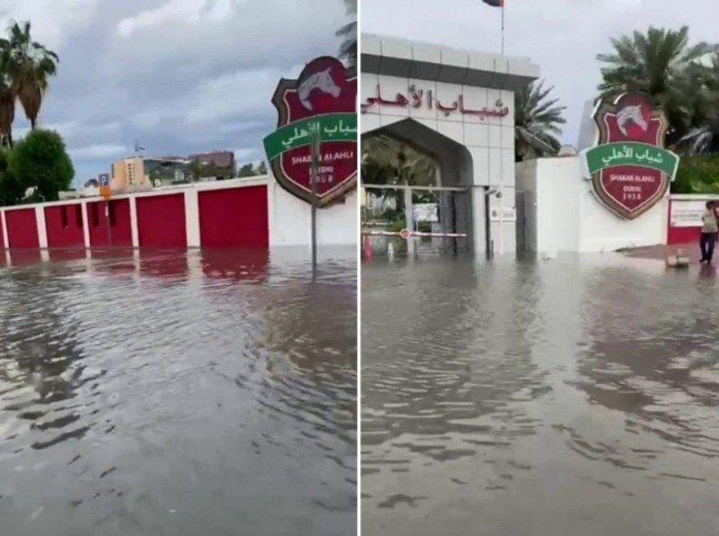 دبی و بارندگی سنگینی که ادامه دارد / باشگاه سعید عزت‌اللهی را سیل برد! (عکس)