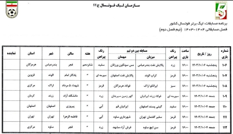 فشردگی به تمام عیار، 10 اسفند پایان ماه عسل!/ تقویم کلی نیم فصل دوم لیگ برتر فوتسال مشخص شد 3