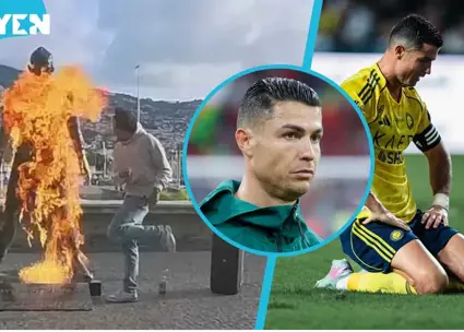 رقص و پایکوبی در حین آتش‌ زدن رونالدوی برنزی! 